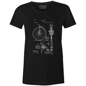 Bike Patent 1887 Women'sPoster Bob - THREAD+SPOKE | MTB APPAREL | ROAD BIKING T-SHIRTS | BICYCLE T SHIRTS |