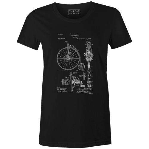 Bike Patent 1887 Women'sPoster Bob - THREAD+SPOKE | MTB APPAREL | ROAD BIKING T-SHIRTS | BICYCLE T SHIRTS |