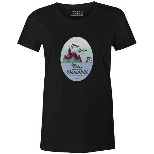 Earn the Downhill Women'sThread+Spoke - THREAD+SPOKE | MTB APPAREL | ROAD BIKING T-SHIRTS | BICYCLE T SHIRTS |